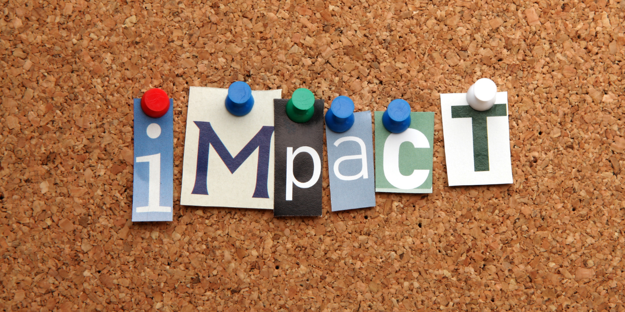 the word impact spelled out from magazine cutouts